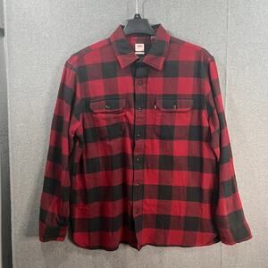 Levis Shirt Mens Button Up Red Buffalo Plaid Casual Adult Size L